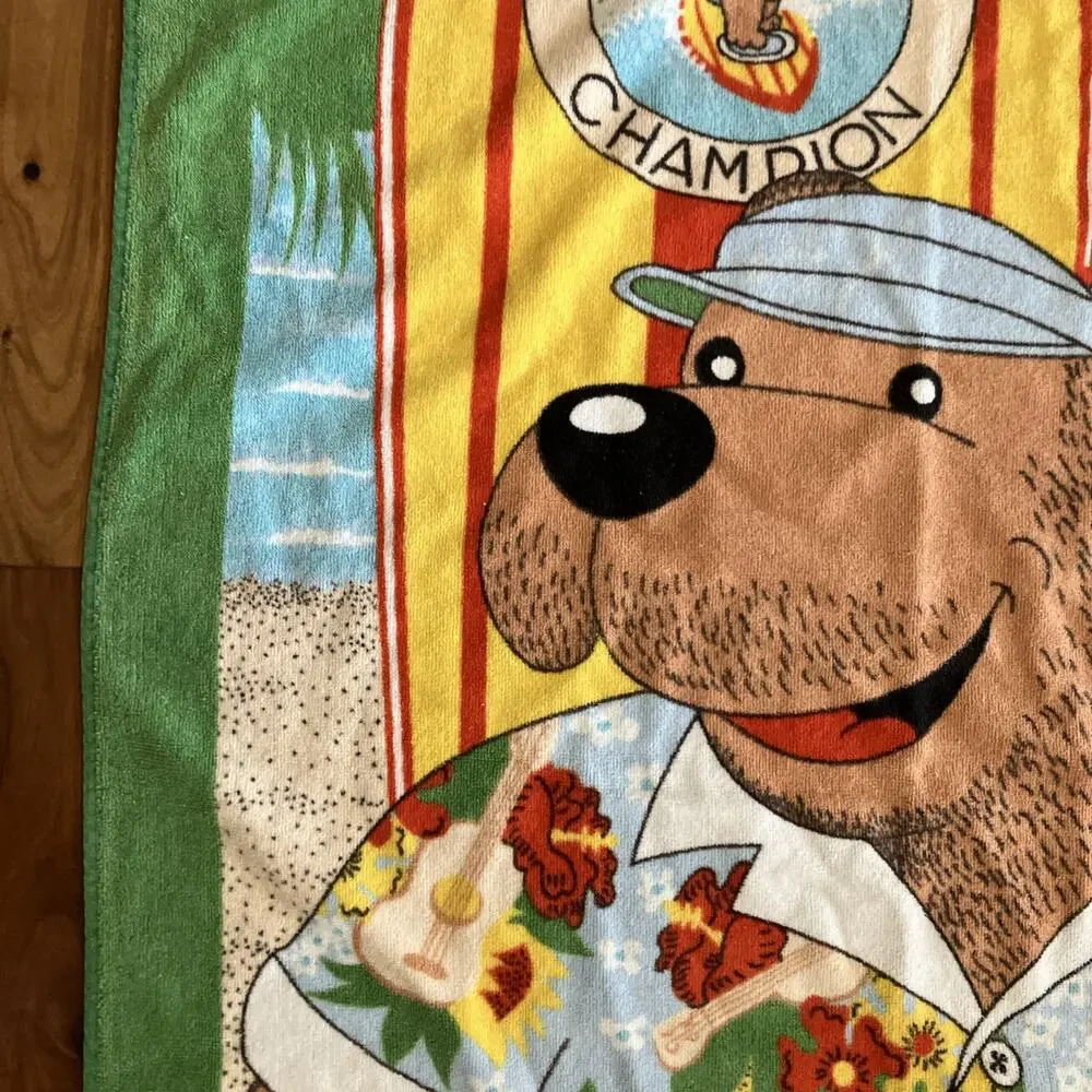 Vintage Seven Seas Duke Surfing Bear Hawaii Bear Unique RARE Beach Towel Cotton
